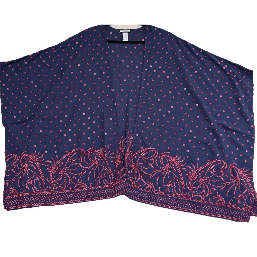 Catherine's Open Front Embroidered Duster Cardigan Kimono Size 2X-3X Blue Boho